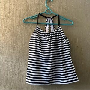 Kona Sol Tankini Swim Top Stripe Black White  Medium Bra Shelf High Neck